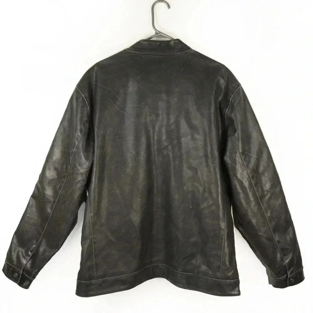 Vintage Moto Gear Black Striped Leather Biker Motorcycle Faux Leather Jacket - Picture 4 of 4